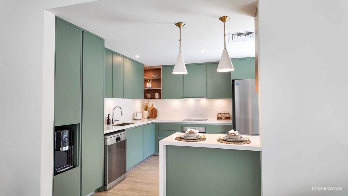 Sage Green with Wood Accent Kitchen 